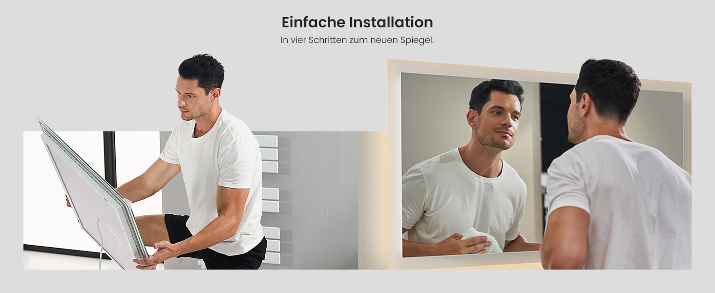 Дзеркало для ванної кімнати EMKE® з підсвічуванням 80x60 см, тепле біле світло 3000K, вимикач, вертикальна/горизонтальна установка, IP44, енергозберігаюче