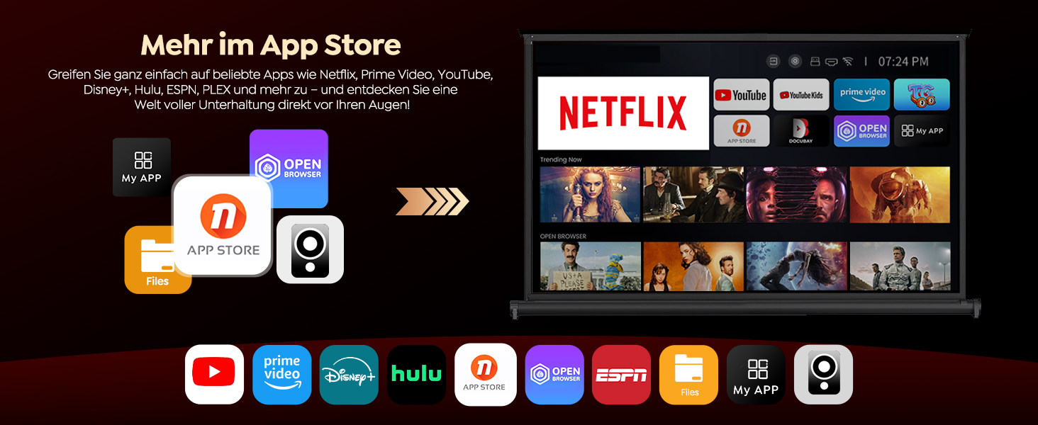 Проектор WiMiUS 1100 ANSI з 4K, Dolby Audio, WiFi 6, Bluetooth та Автофокусом для Домашнього Кінотеатру та Відкритих Подій (Android/iPhone)