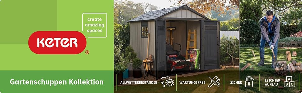 Садовий будинок Keter Artisan Gerätehaus 214x218x226 см, сірий (9x7) – вуличний, з підлогою, односхилий дах, подвійні двері та вікна, для зберігання речей на вулиці, 8,3 м³