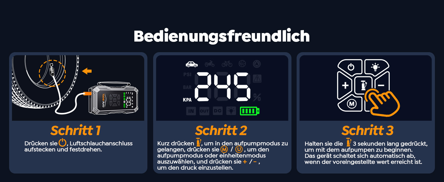 Портативний пусковий пристрій YaberAuto з компресором, 150 PSI, 6000A, 23800mAh, Jump Starter для бензинових та 10.0L дизельних двигунів з LCD-дисплеєм та світлодіодом 500 люмен