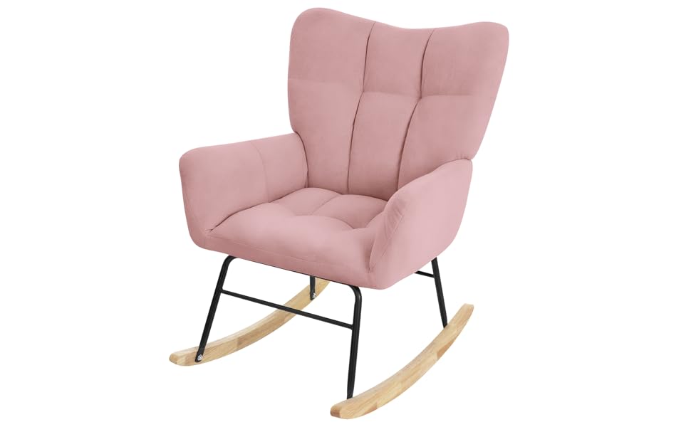 Крісло-гойдалка ML-Design рожевого кольору з оббивкою під фліс, дерев'яні полози, для вітальні, спальні, балкона