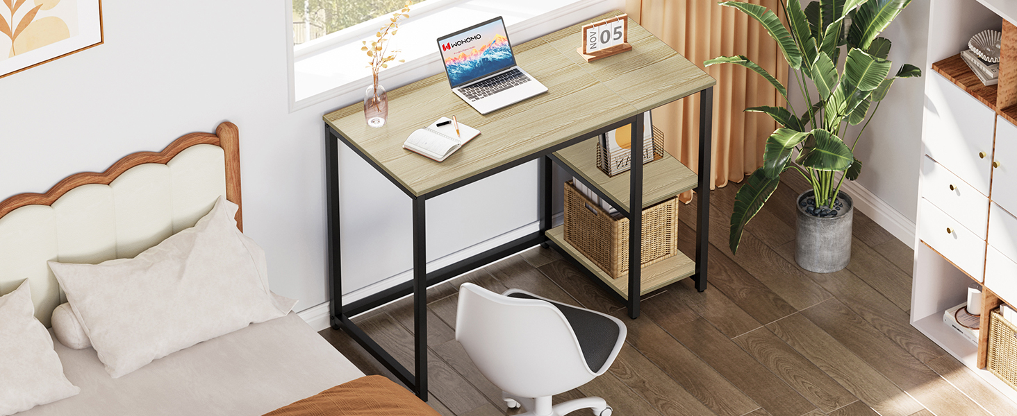 Комп'ютерний стіл WOHOMO білий 100см з місцем для зберігання, для дому та офісу, 60 x 120 см, бежевий