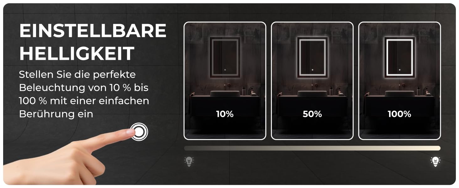 Дзеркало для ванної кімнати BR Bringer LED з підсвічуванням, 60x80 см, антизапарник, диммування, 3 кольори світла, сенсорне управління, функція пам'яті (BRS102)