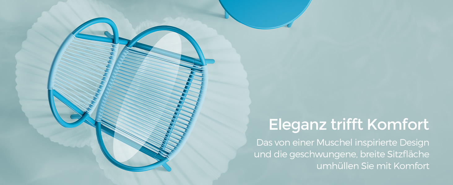 Набір садових меблів SONGMICS з ротангу (3 предмети): стіл та 2 крісла для тераси, саду, балкону, блакитний