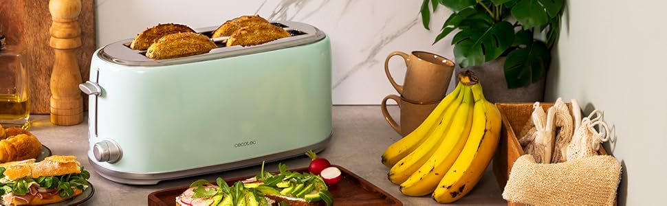 Тостер Cecotec Toast&Taste 1600 Retro Double Green на 4 тости, нержавіюча сталь, 1630 Вт