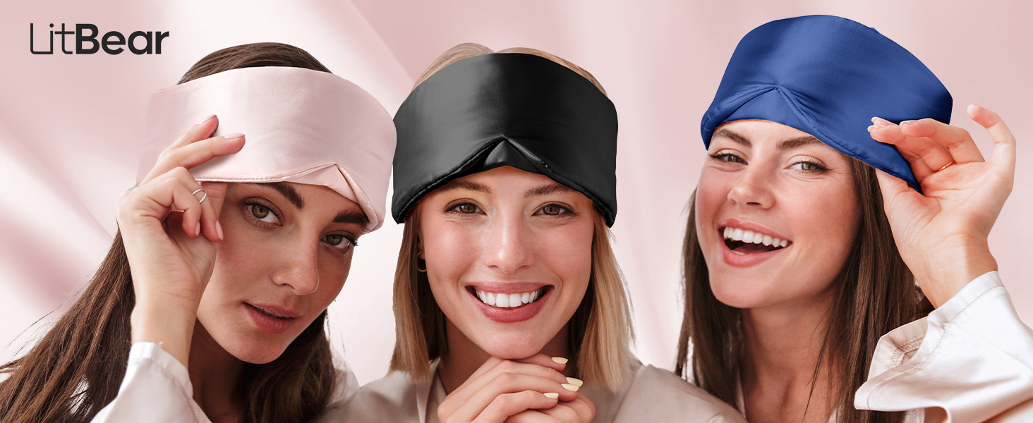 Маска для сну LitBear з 100% шовку маорі, для жінок та чоловіків, з регульованою стрічкою, рожевого кольору