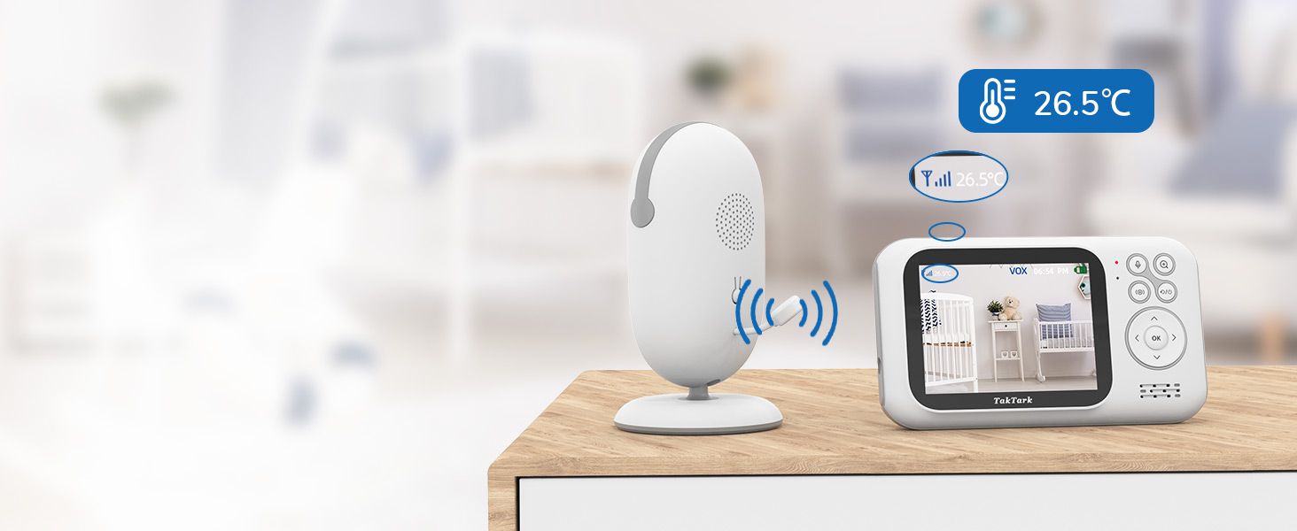 Відеоняня TakTark з камерою та монітором 3.2'', дитячий відеомонітор з зумом, функцією VOX, двостороннім зв'язком, нічним баченням та термометром