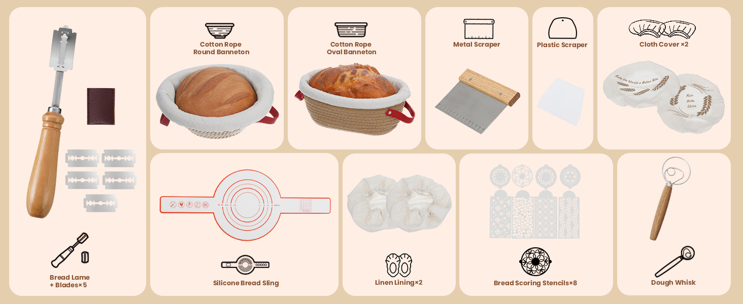 Набір для випічки хліба: корзинка з бавовняного шнура, набір для закваски, аксесуари для випічки, дріжджовий міксер, скребок для тіста, для початківців