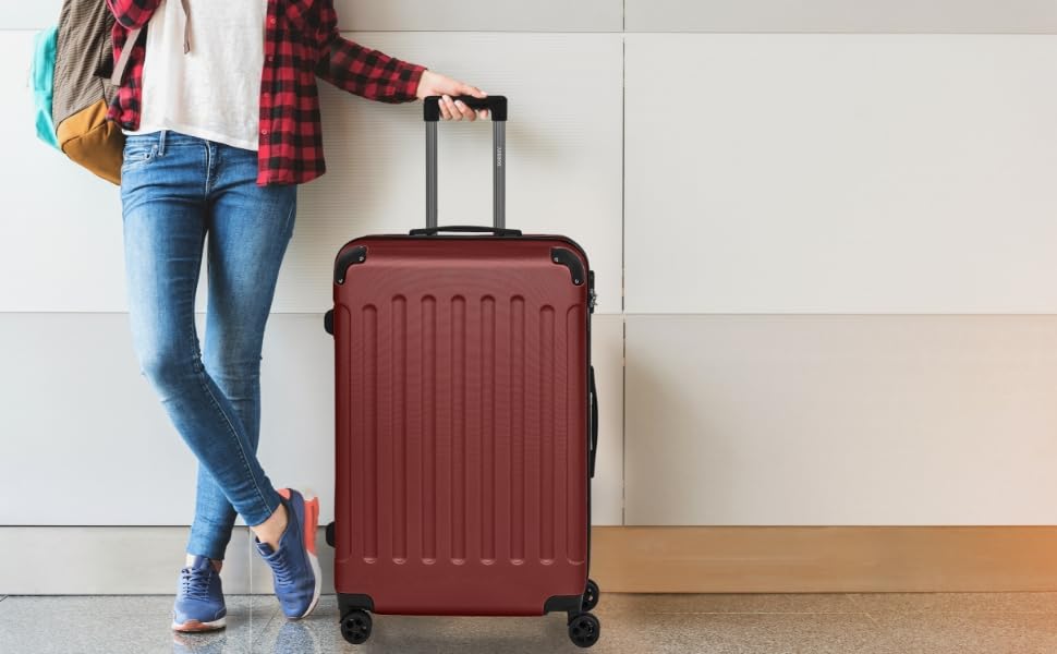 Набір валіз Arebos 3шт. з ABS-пластику | Trolley валіза | Червоний | з TSA-замком, 360° колеса | M-L-XL