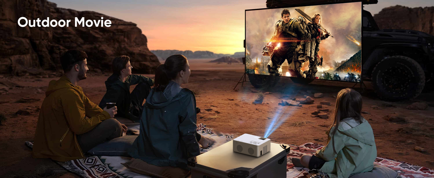 Mini проєктор Bluetooth Full HD 1080P: портативний проєктор для iOS, Android, Windows з пульт, 50% зум