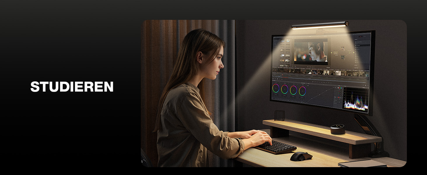 Світлодіодна лампа для монітора Douxlife Screenbar з сенсорним керуванням та пультом дистанційного керування, USB-зарядка, регульована яскравість та колірна температура, захист очей для ПК, чорний