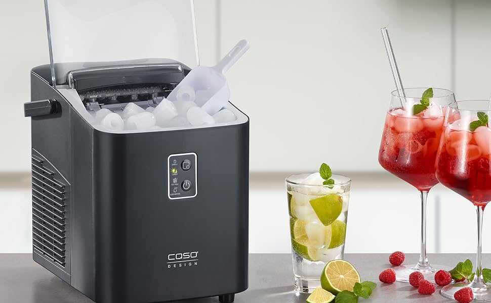 Льодогенератор Caso IceChef Compact: швидке виробництво льоду (12 кг/24 год), самоочищення, 1л резервуар, з лопаткою