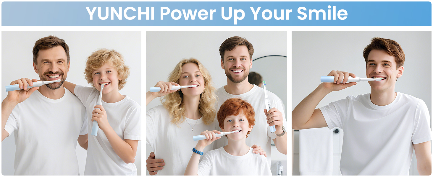 Електрична зубна щітка YUNCHI - звукова, для дорослих та дітей, 40000 VPM, USB-C, 5 режимів, 8 насадок + чохол, блакитна