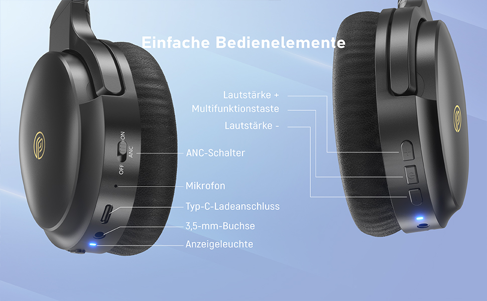 Бездротові Bluetooth-навушники, ANC, Мікрофон, 60 годин, Hi-Fi, Баси, Швидка зарядка, Чорний