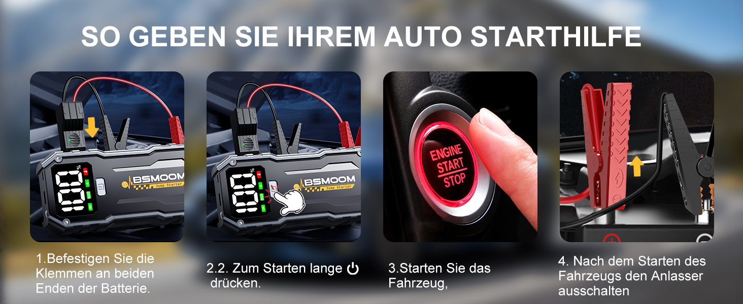 Powerbank для автомобіля Starthilfe 5000A: Jump Starter з LED та QC 3.0 USB для 12V авто, мотоциклів та газонокосарок