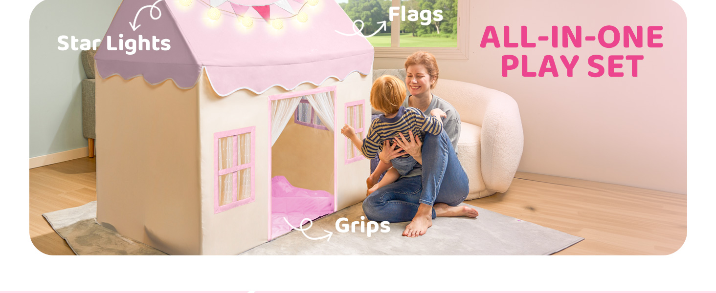 Дитячий намет SYNCFUN з килимком та світлом для гри в приміщенні. Ігровий будиночок для дівчаток 3-13 років. Рожевий намет для дітей