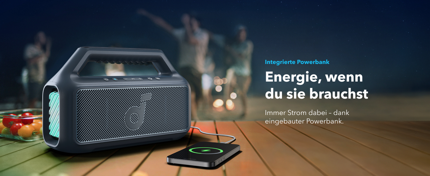 Soundcore Boom 2 - портативна Bluetooth колонка, 80W, сабвуфер, BassUp 2.0, 24h, IPX7, LED, USB-C, EQ, BT 5.3, для кемпінгу, пляжу, саду (блакитна)