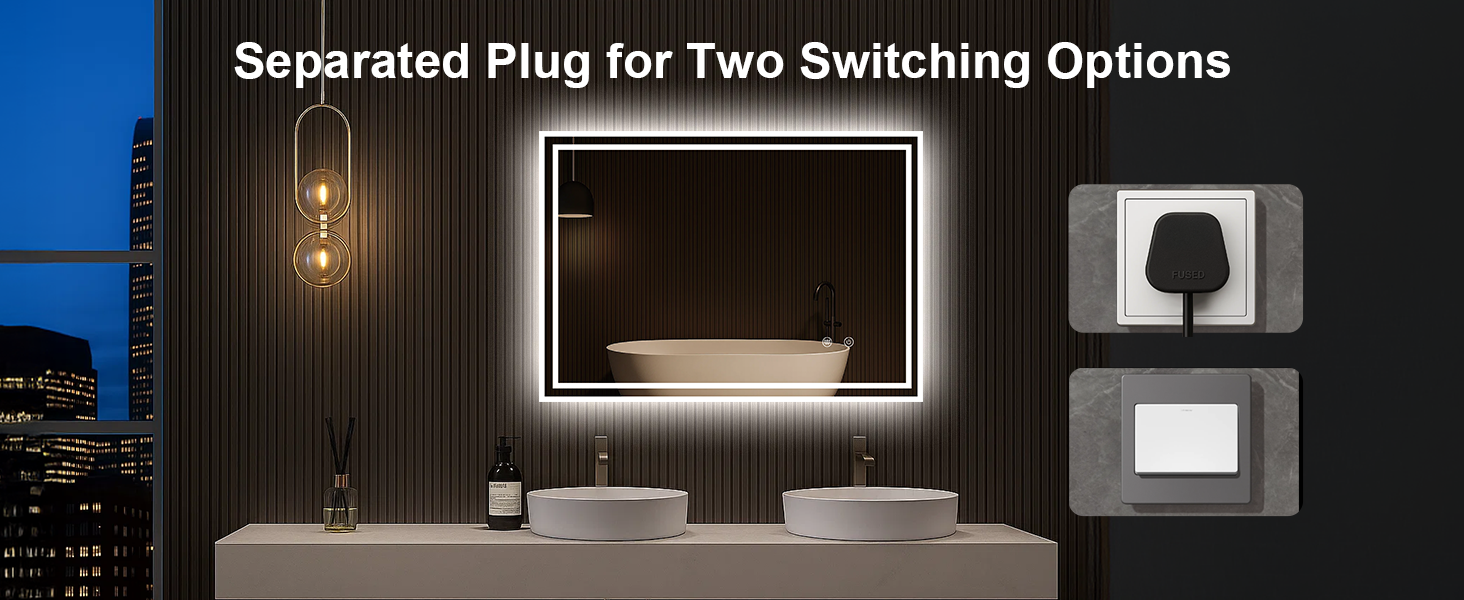 Дзеркало для ванної кімнати Youyijia з підсвічуванням, 70x50 см, антизапітніюче, сенсорне керування, 3 кольори світла, регулювання яскравості, 3500K-6500K