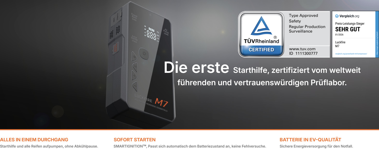 Портативний пусковий пристрій Smart Starthilfe Powerbank для автомобіля 12V з компресором, 150 PSI, 60Wh - для бензинових та дизельних двигунів до 8,5L та 6,5L відповідно