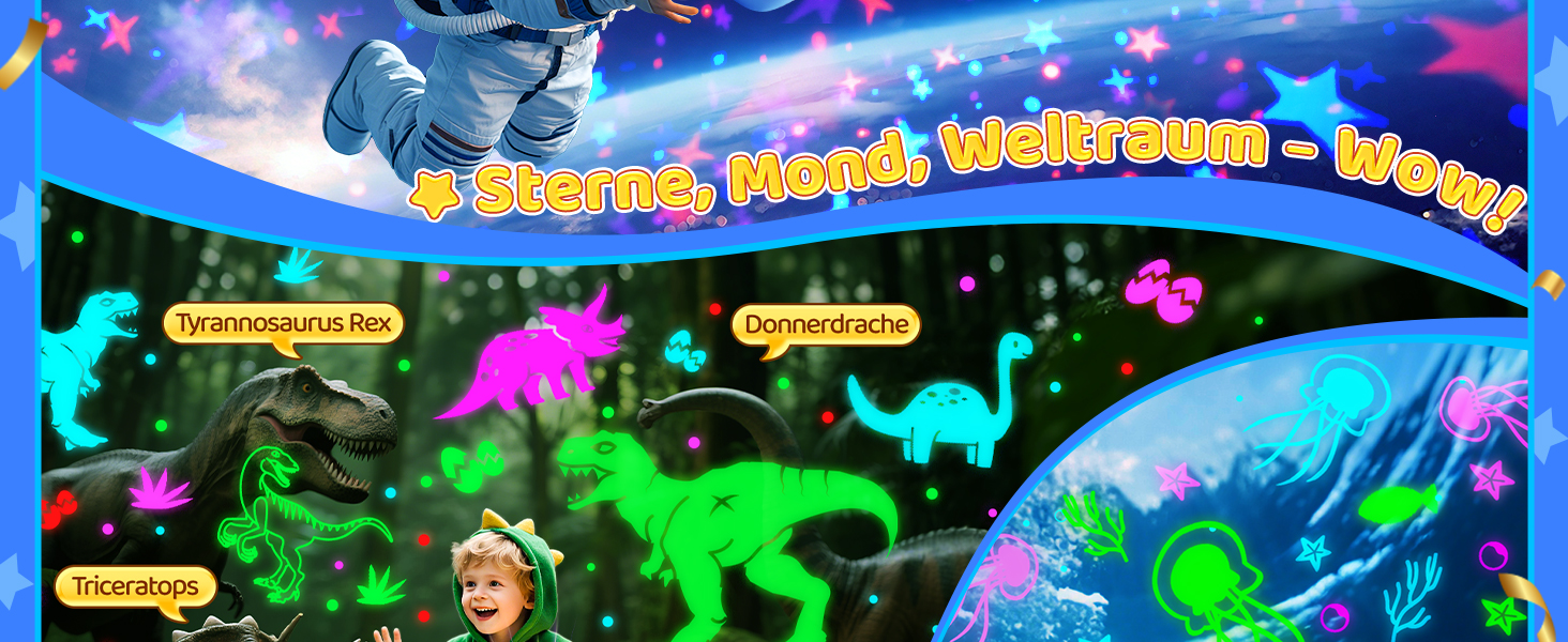 Проєктор зоряного неба One Fire Sternenhimmel для дітей: 96 режимів + 6 фільмів, нічник, обертання 360°, єдиноріг, пульт, 1-9 років, декор кімнати