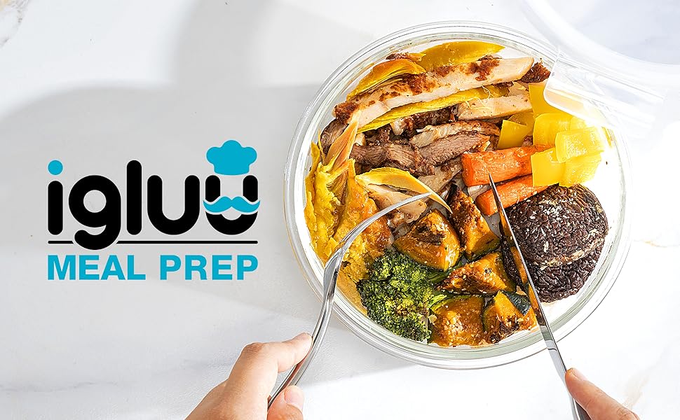 Скляні контейнери для їжі Igluu Meal Prep (набір 5 шт. + запасна кришка), круглі, 840 мл