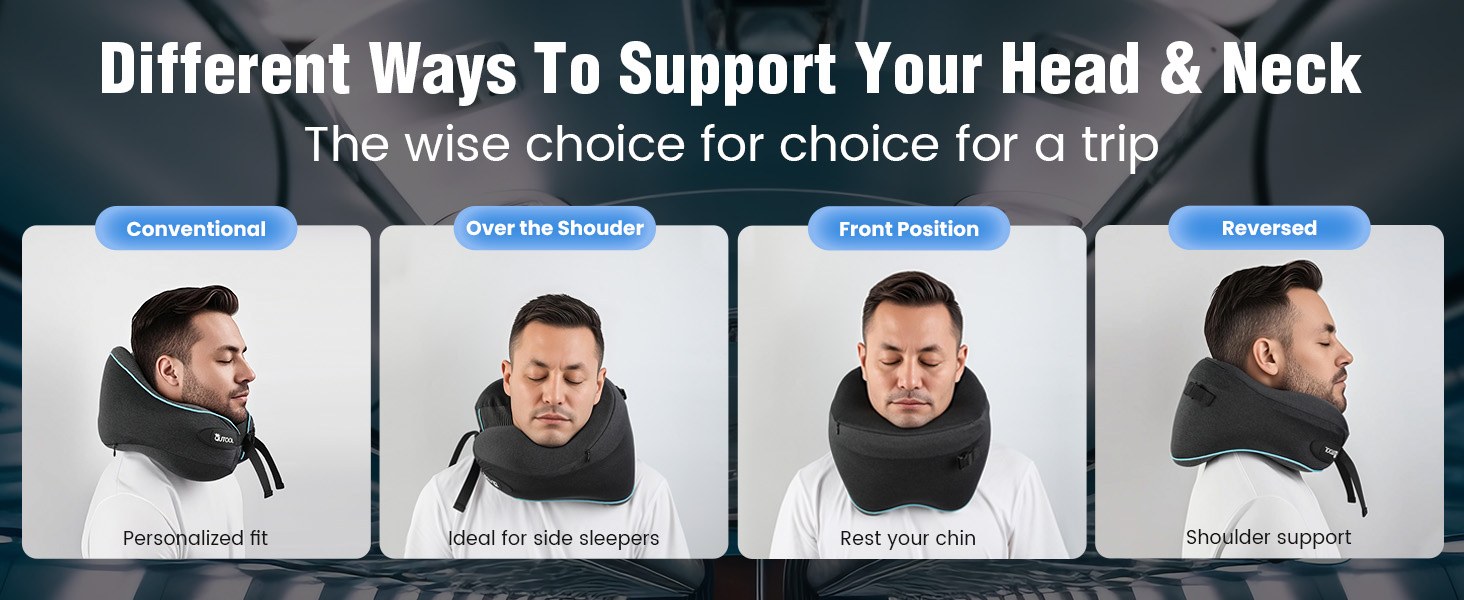 Подушка для шиї у літак з Memory Foam, регульовані ремені, дихаючий чохол, підтримка шиї для подорожей (літак, авто, поїзд). У комплекті: чохол для зберігання з гачком