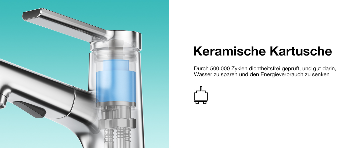 Сучасний змішувач для ванної кімнати CREA з висувною лійкою, 2 режими струменя, з міді, хром, для умивальника