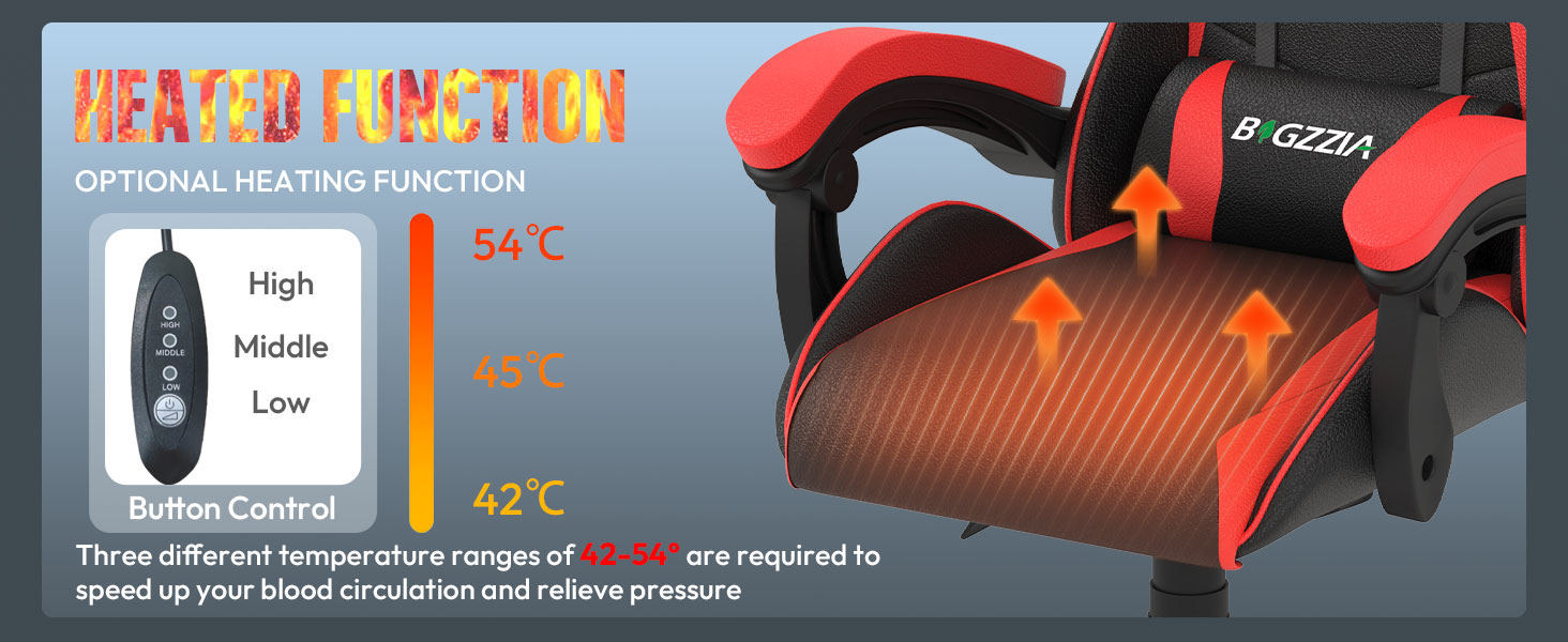 Ігровий крісло Bigzzia Ergonomiczne з підголівником та підлокітниками (Чорно-червоний, з підігрівом)