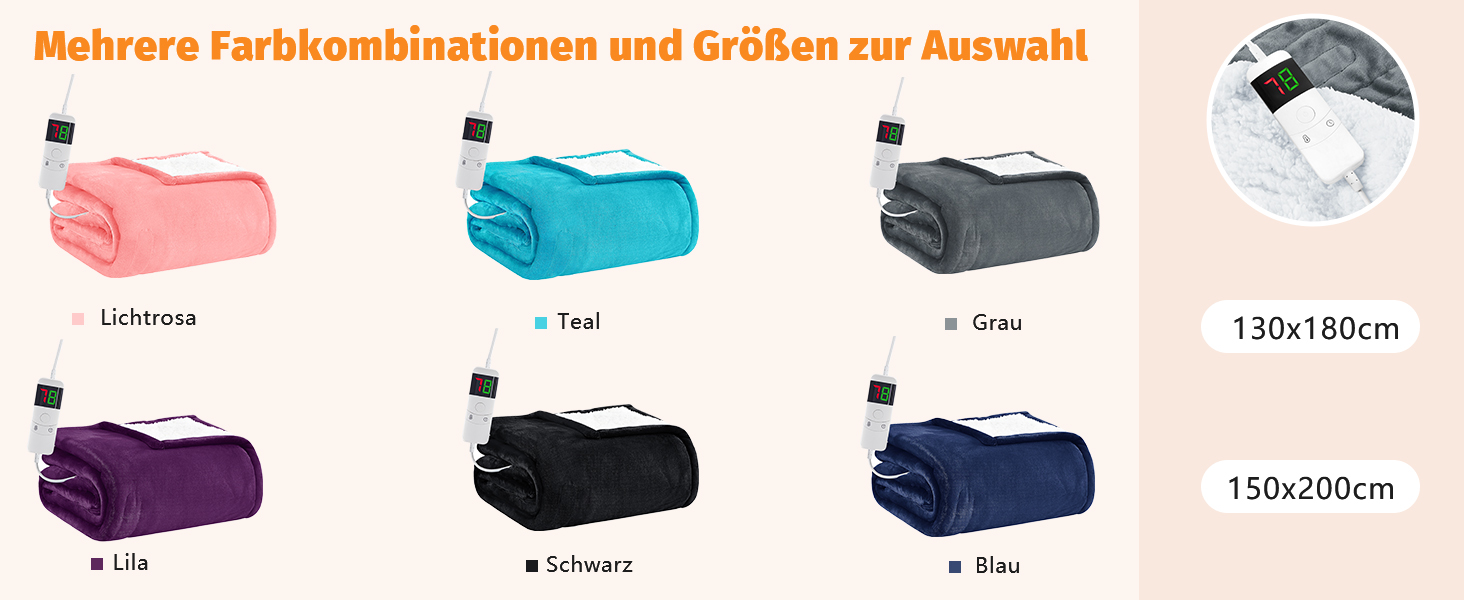 Електрична ковдра BOMOVA з автовимкненням, 130x180 см, сіра. Тепла, пухнаста ковдра для дому, подарунок на Різдво. 10 температурних режимів, таймер 5 годин.