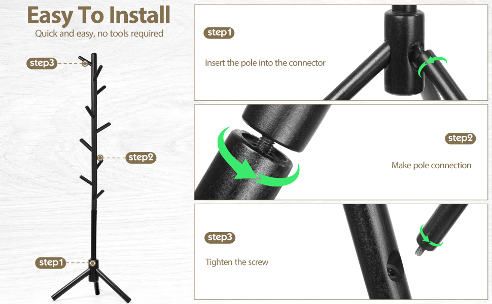 Підставка для одягу з бука, 9 гачків, 3 положення по висоті, для шапок, шарфів, сумок (білий/чорний)