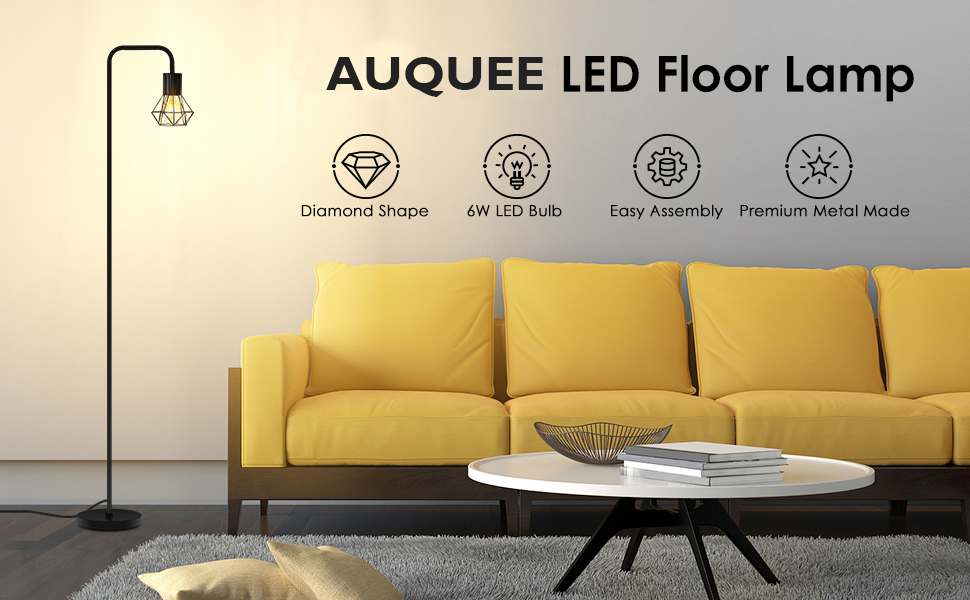 Торшер AUQUEE, 6 Вт LED, ножний перемикач, E27, вінтажний ретро метал, Чорний