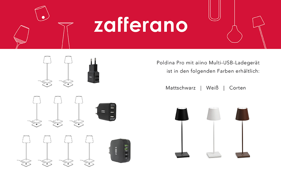 Zafferano Poldina Pro: Бездротова LED-лампа на стіл з торшером, сенсорне керування, для дому та саду, 2200-3000K, 38 см