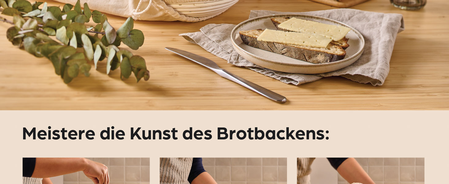 Набір кошиків для хліба Praknu (2 шт.) з ротангу, 25 см - з щіткою, льоновим вкладанням та мішком для хліба
