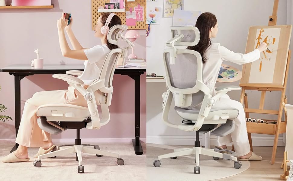 Ергономічне крісло Musso E80 Muse FemmePosture™ для жінок - регулювання спинки до 135°, 3D-підтримка попереку, 17см 4D-підголівник, висувна підніжка, регулювання глибини та висоти сидіння, регульовані підлокітники (Сірий)