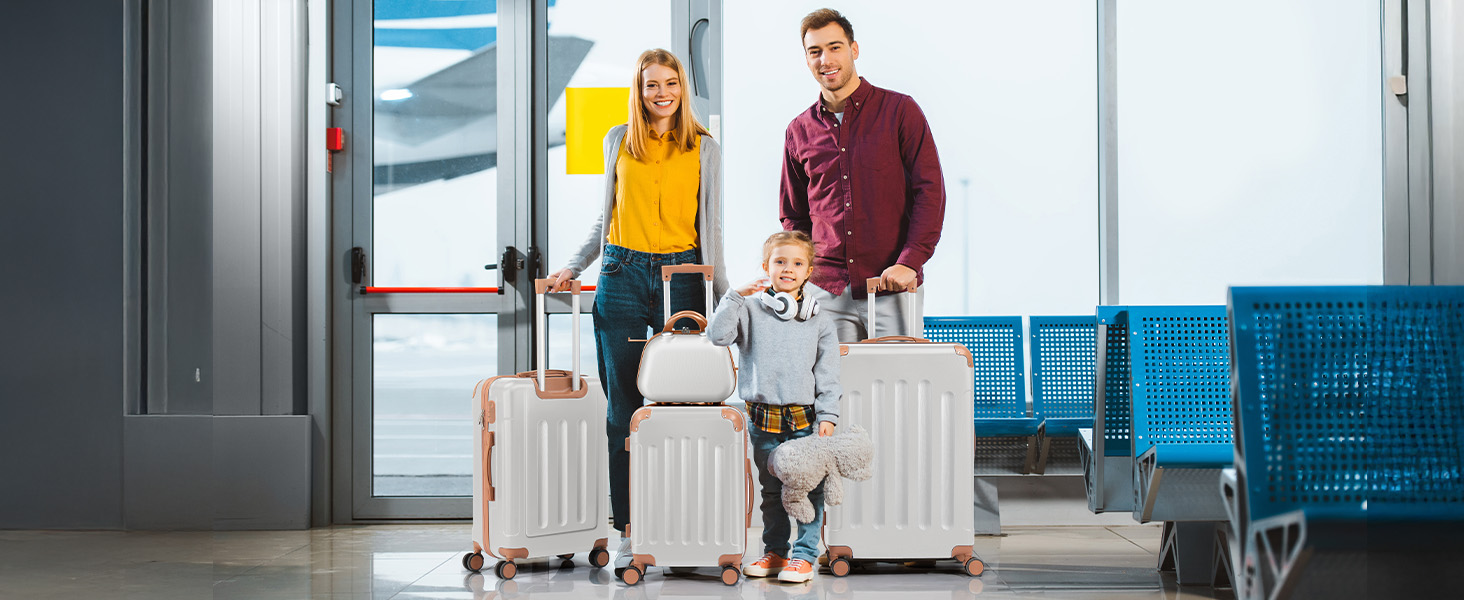 Набір валіз LALAHO 4 шт. з косметичними сумками, ABS, Navyblue (Синій, смужки)