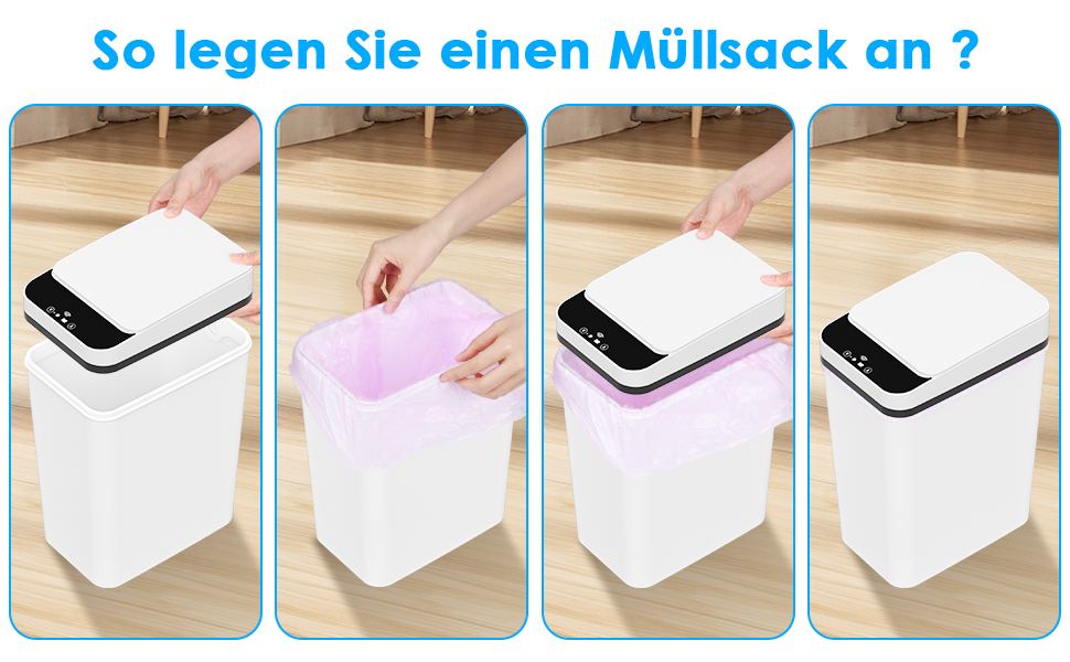 Набір з 2 автоматичних сміттєвих баків з датчиком, 12 л, електричний, 3 режими роботи, тихий, водонепроникний, інтелектуальний, для кухні, офісу, вітальні, ванної кімнати