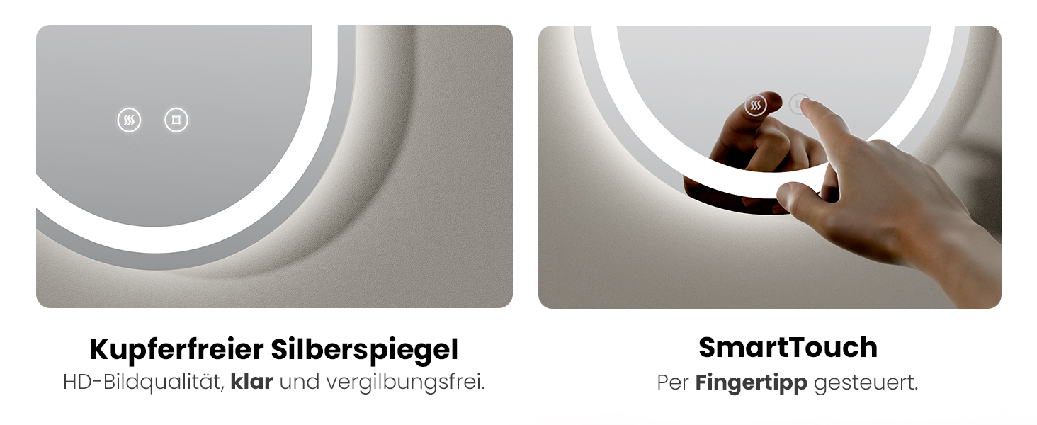 Дзеркало для ванної кімнати EMKE з підсвічуванням 50x90 см, овальне, з сенсорним перемикачем, 3 кольори світла, регулювання яскравості, антизапарник, функція пам'яті, автоматичне вимкнення через 3 години