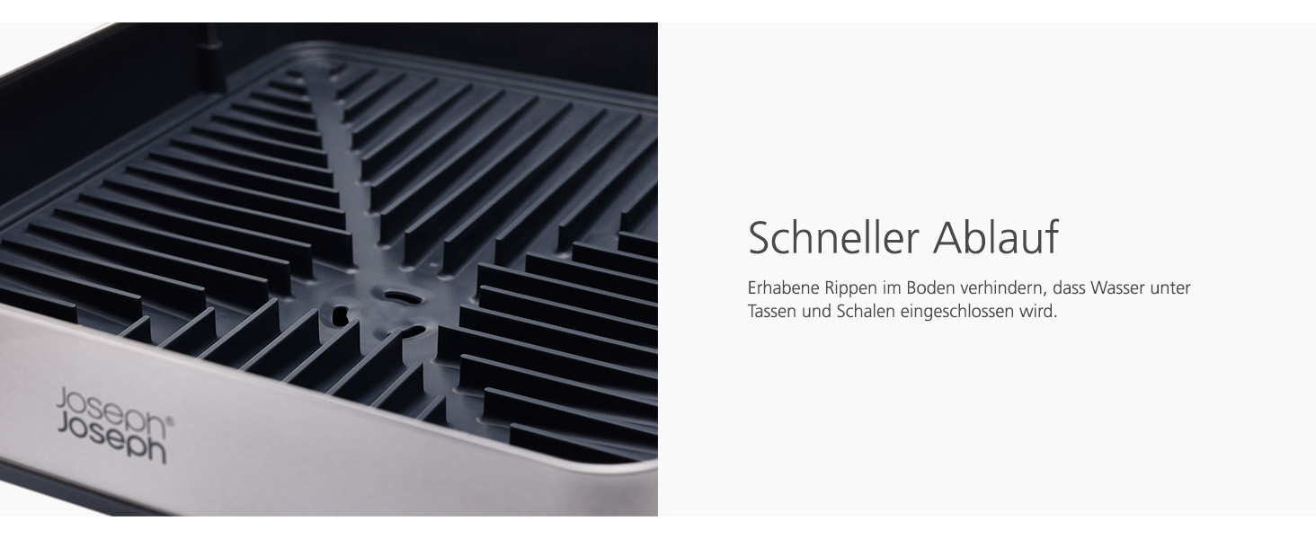 Сушарка для посуду Joseph Joseph Extend з нержавіючої сталі, висувна, компактна, з підставкою для столових приборів та поворотним зливом (2 яруси, сіра)