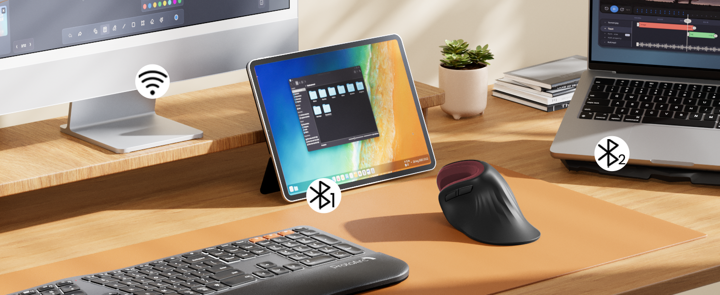 ProtoArc EM11 NL Вертикальна миша, бездротова, заряджається, Bluetooth + USB, для комп'ютера, iPad, Mac, Windows - чорний, зелений (червоний)