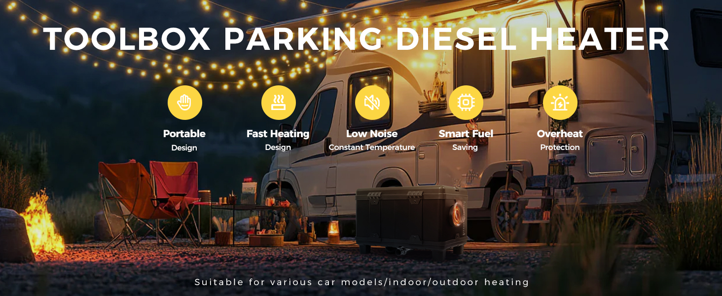 Дизельна автономка 8kW для вантажівок, фургонів, кемперів з Wi-Fi та адаптером, 12/24V/240V, автоматичний старт/стоп, вентиляція, чорна