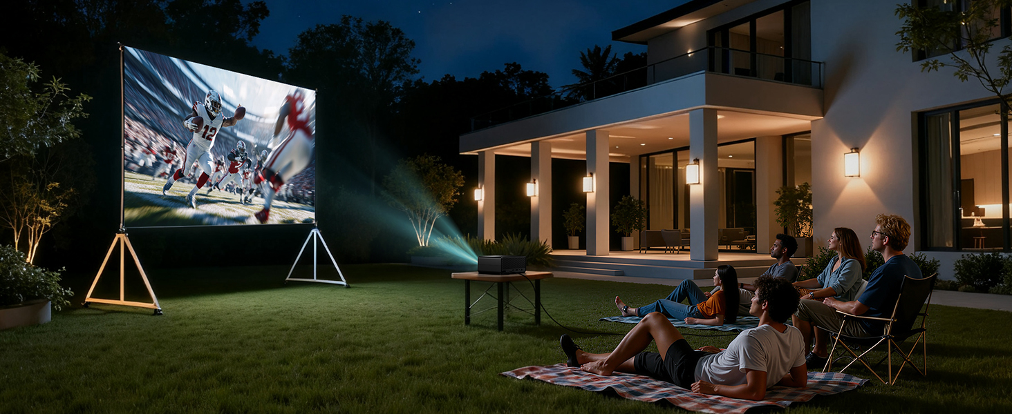 Проектор Beamer 4K з Wi-Fi 6 та Bluetooth, 28000 Люмен, електричний фокус, підтримка Netflix, 10000+ Apps, для дому та на вулицю