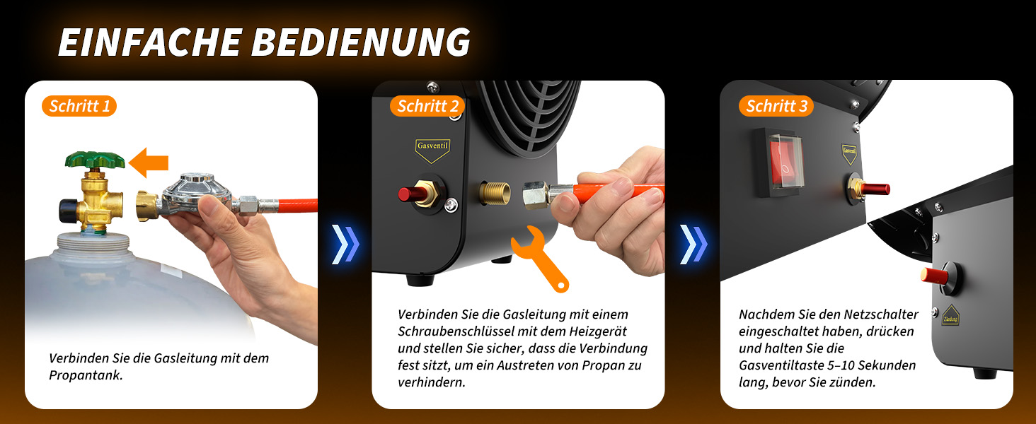 Газовий нагрівач для приміщень: газовий нагрівач-вентилятор, 30 кВт, 320 м³/год, з шлангом 1,4 м, 700 мбар