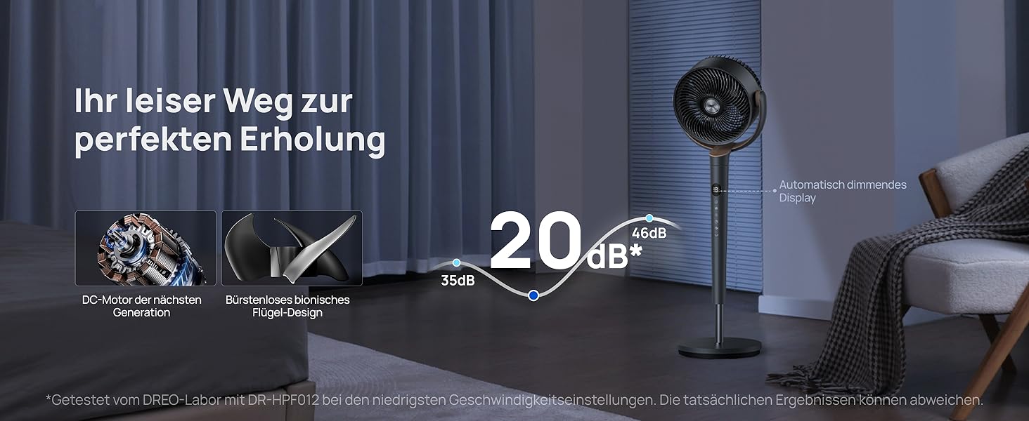 DREO Підлоговий вентилятор надтихий TurboPoly Fan 512 сірий з пультом ДК, 120° осциляція, 4 режими, регульована висота 94-107 см, DC-мотор