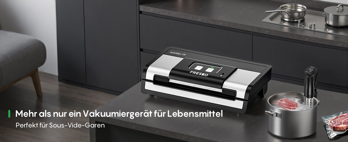 Вакууматор FRESKO Automatik для продуктів: автоматичний вакуумний пакувальник з турбо-потужністю 18л/хв, керування однією кнопкою, комплект з 2 рулонами для пакетів