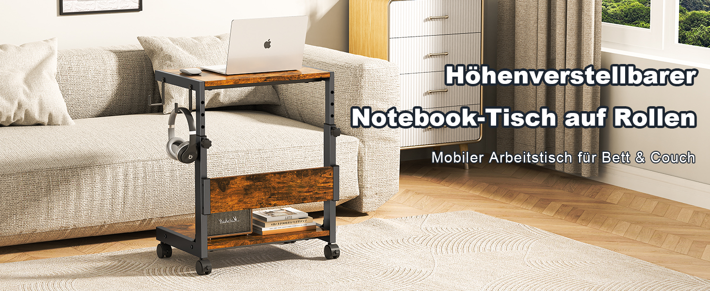 Регульована підставка для комп'ютера Tower з 2-ярусним корпусом ATX, підлоговий стійк, стійка для 3D-принтера з полицями, фіксуючі колеса, сумісна з більшістю комп'ютерів (темно-коричневий, W44 x D30 x H44-59.5cm)