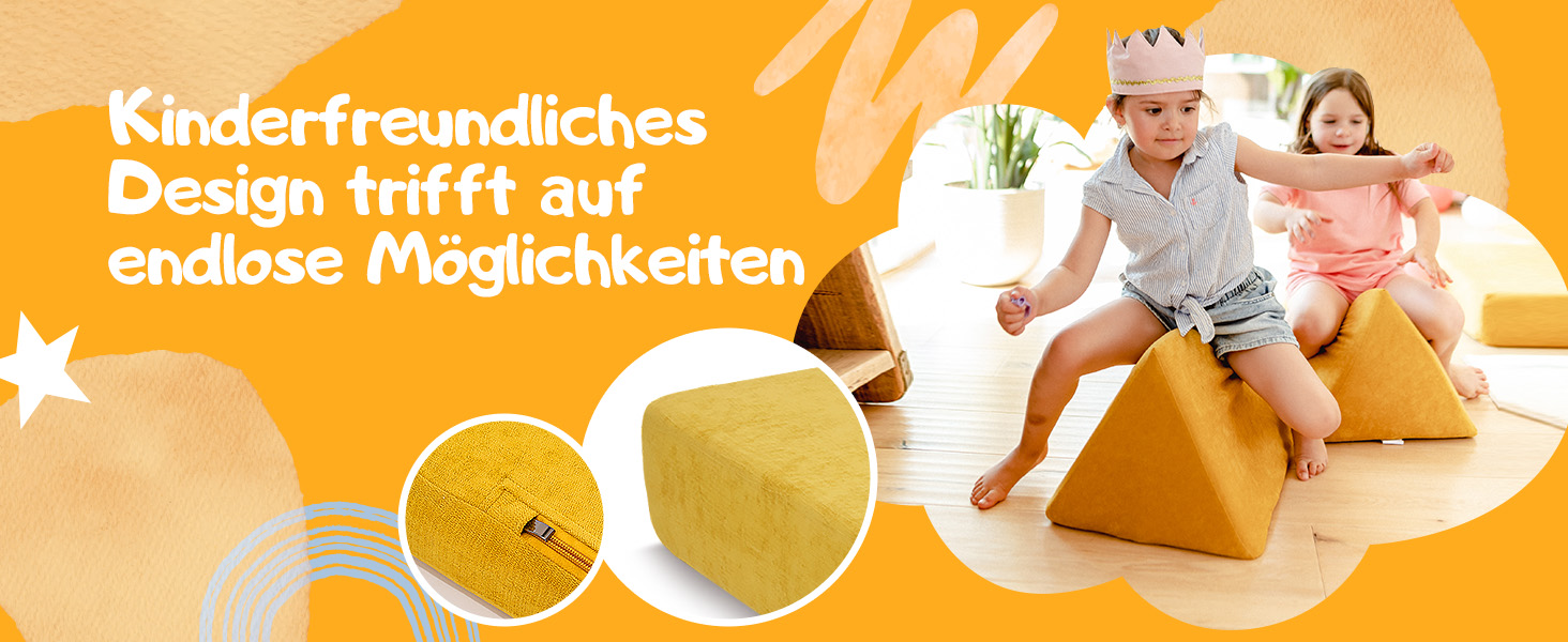 Linodino® дитяче ігрове крісло-диван з м'яких кубиків | Дитячий диванчик та куточок для ігор | Кубики для дітей | Сертифікат Oeko-Tex 100 | Бджолиний колір