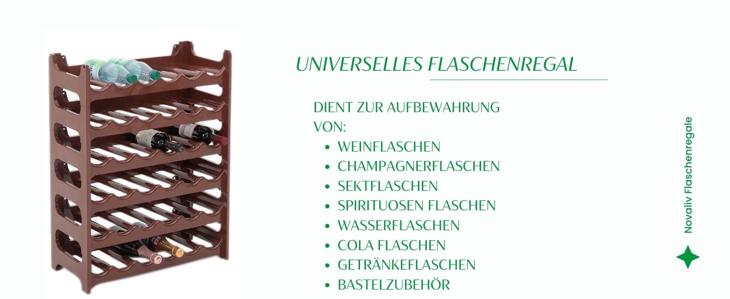 Пластикова полиця для пляшок Novaliv на 36 пляшок, розширювана, коричнева. Полиця для вина, напоїв, спиртних напоїв. Система зберігання пляшок, шафка для пляшок