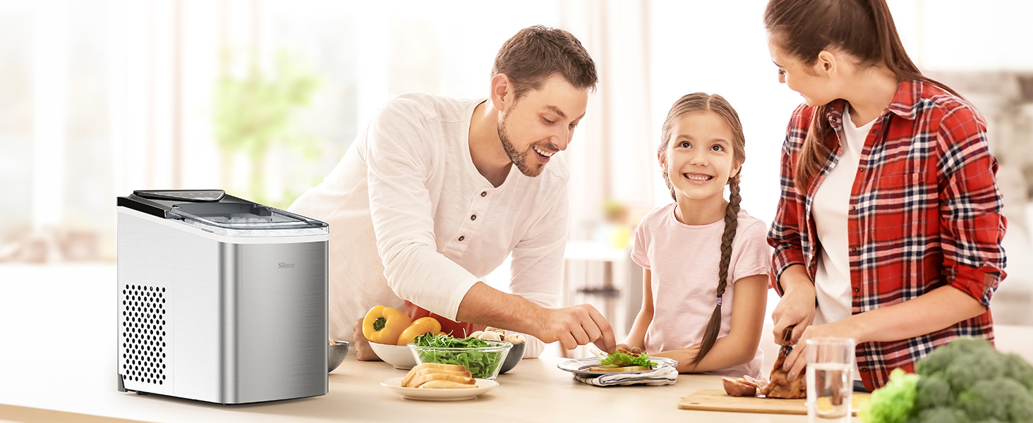 Льодогенератор Silonn IM01, 12 кг/добу, кубіки льоду, самоочищення, нержавіюча сталь