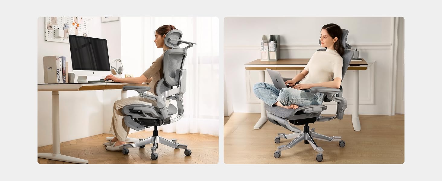 Офісний стіл HINOMI H2 Pro з ергономічною підтримкою попереку, регульованою підголівником та підлокітниками, до 150 кг, дихаюча сітка, поворотний крісло для дому та офісу, сірий