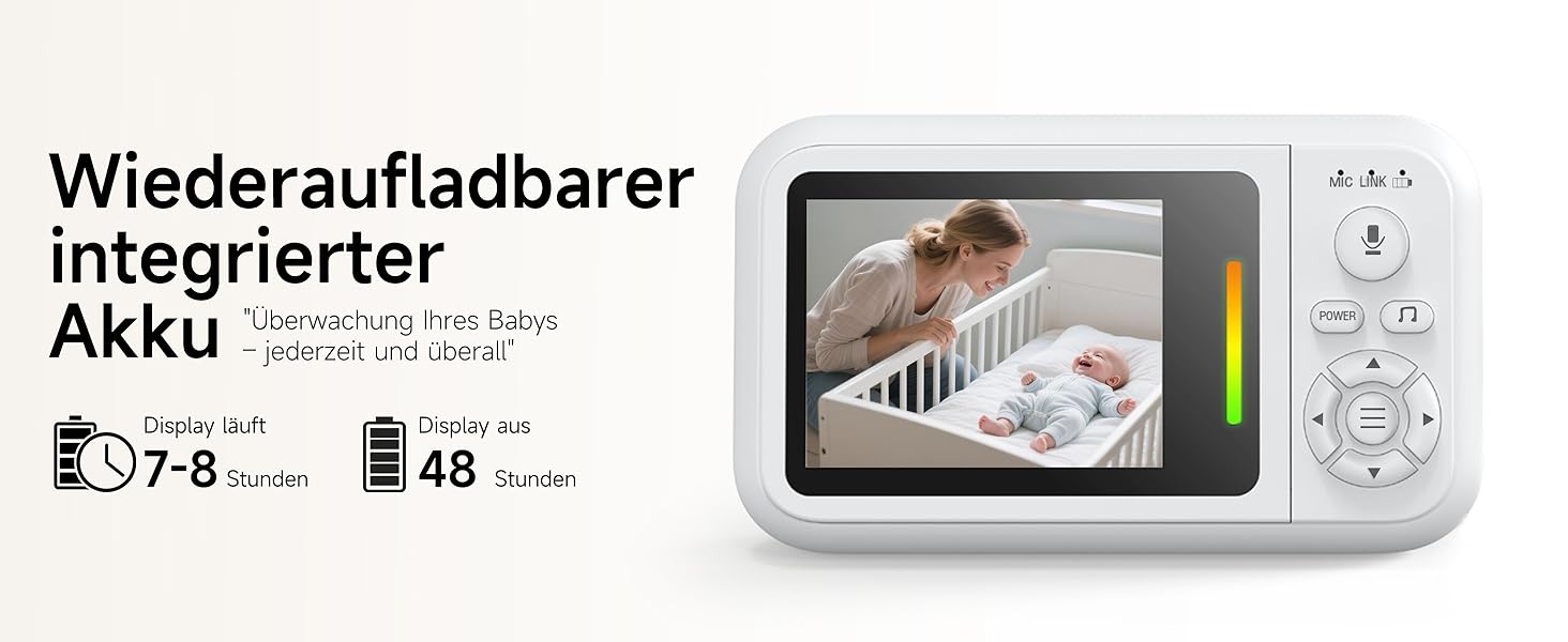 Відеоняня з камерою 1080P без Wi-Fi: монітор, тримач, кліпса для ліжечка, двосторонній звук, датчик температури, виявлення плачу, нічне бачення, 8 колискових, запис фото/відео, SD-карта в комплекті (біла)